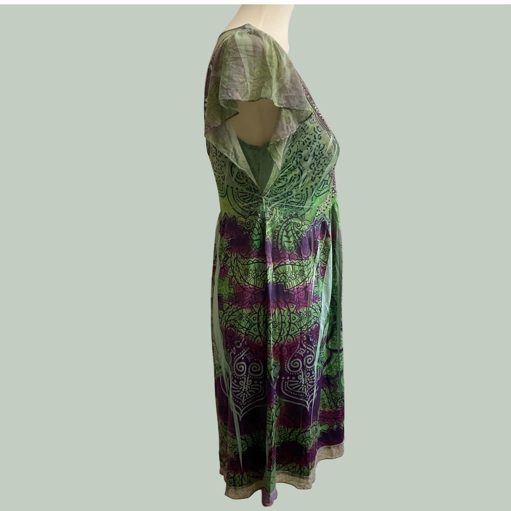 Unity World Wear Paisley Beaded Liquid Dress Womens PS Green Purple Fairy - Picture 7 of 11